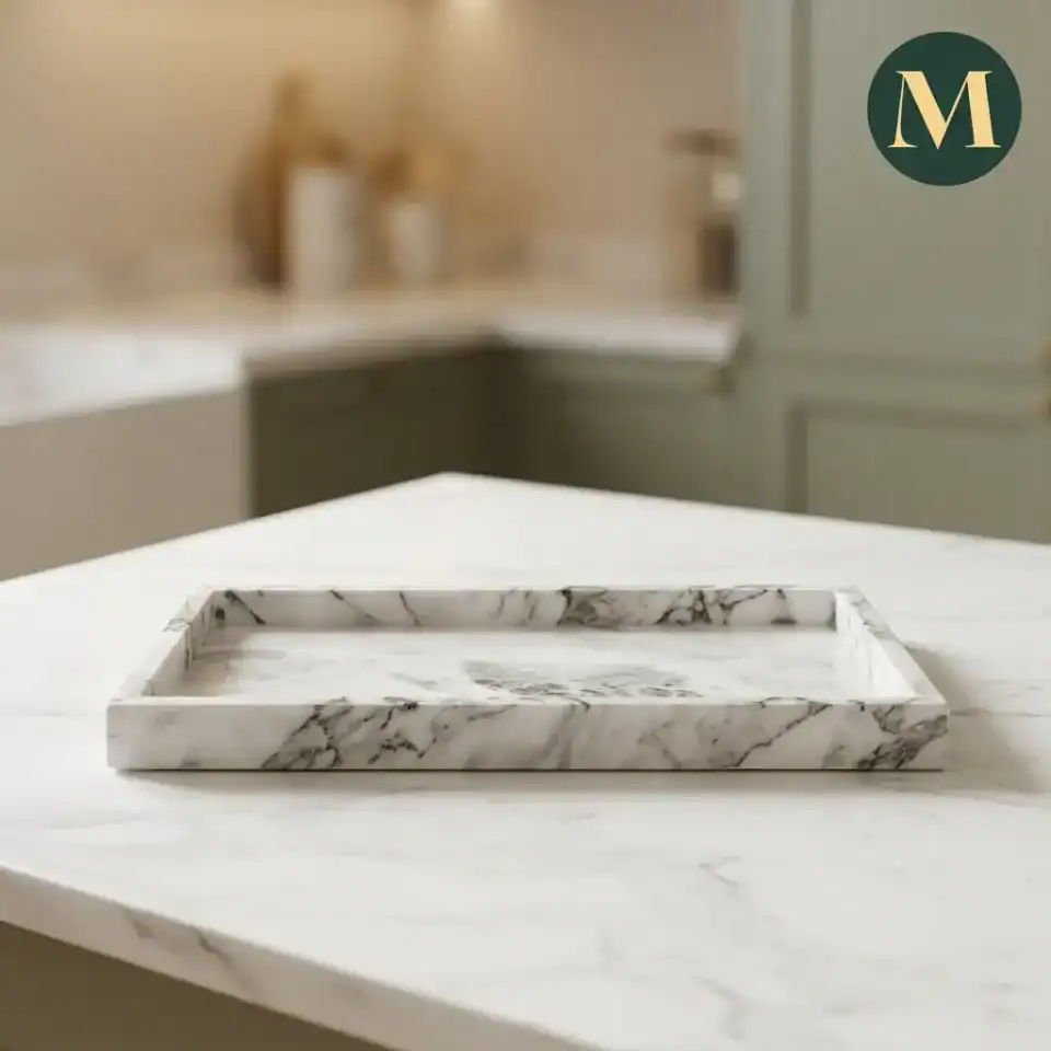 Луксозен Бял Мраморен Поднос Slate Chic Tray – снимка 2