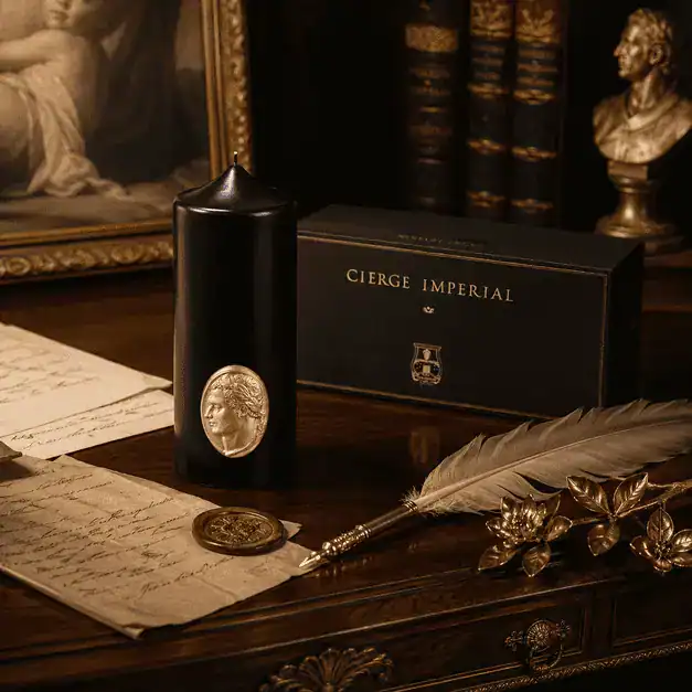 Свещ Пилар Trudon – Imperial Pillar Candle (Императорски Поклон: Монументална Релефна Камея с Лика на Наполеон) – снимка 3
