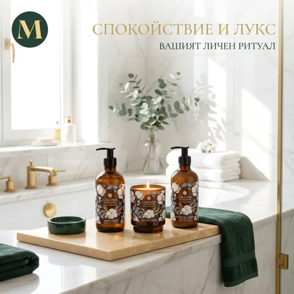 100% Натурален подаръчен сет „Cotton Breeze“ | течен сапун, универсален крем, ароматна свещ + луксозна подаръчна кутия