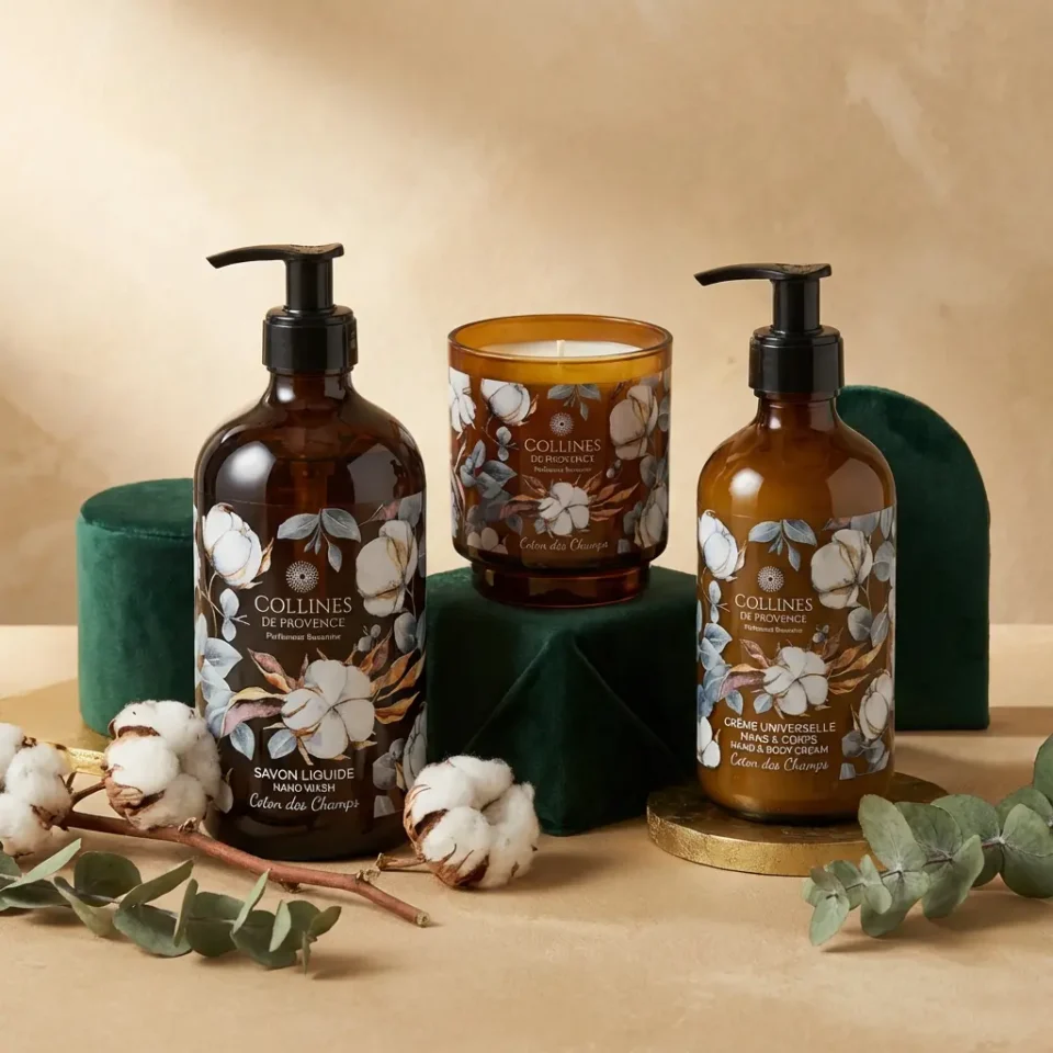 100% Натурален подаръчен сет Cotton Breeze | течен сапун, универсален крем, ароматна свещ + луксозна подаръчна ку – снимка 2