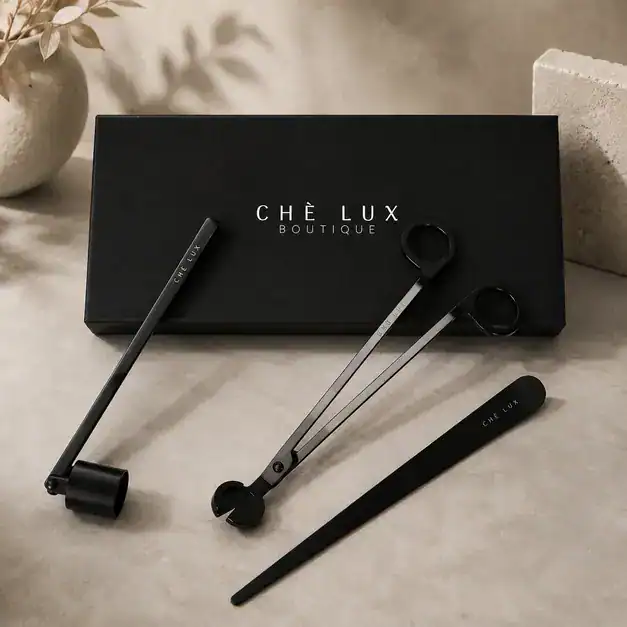 Луксозен Комплект за Грижа за Свещи Chè Lux – Candle Care Tool Kit (Ритуал по Поддръжка: Неръждаема Стомана – Три – снимка 2
