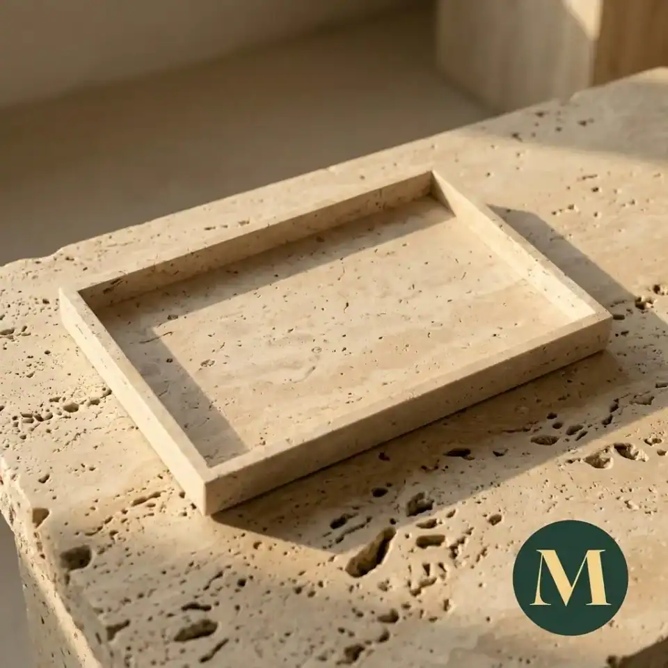 Луксозен поднос от естествен травертин „Beige Stone“