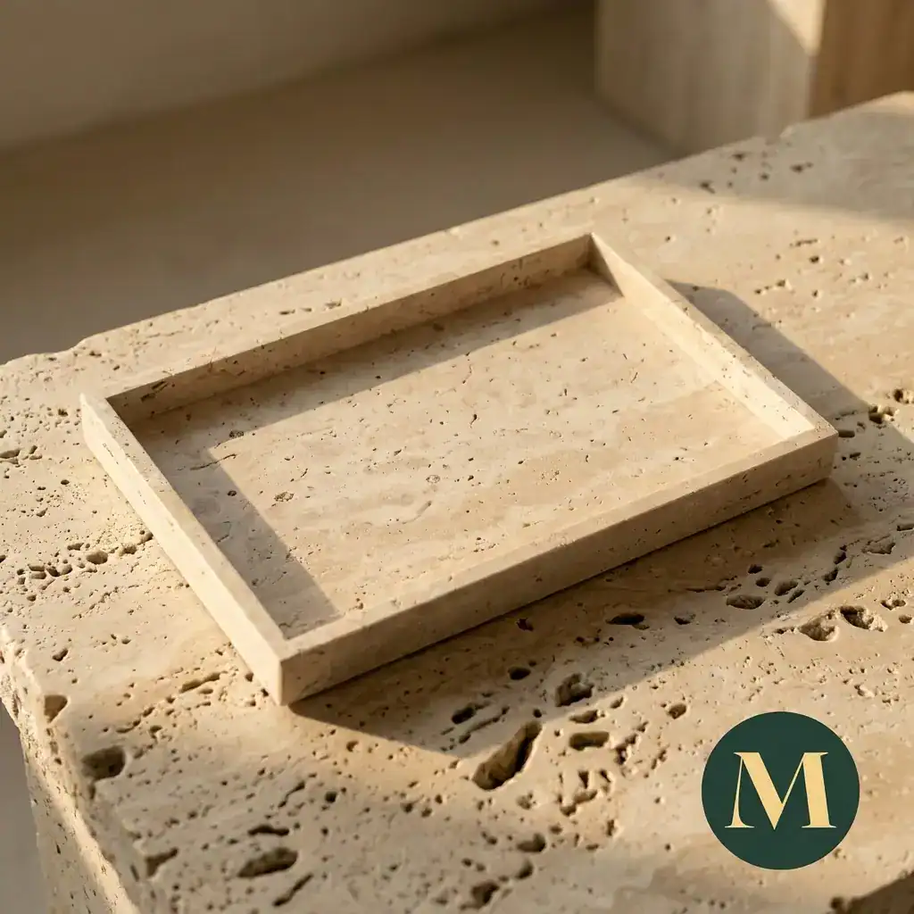 Луксозен поднос от естествен травертин „Beige Stone“