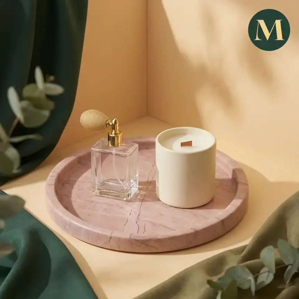 Естествен Мраморен Кръгъл Поднос „Aura Rose“