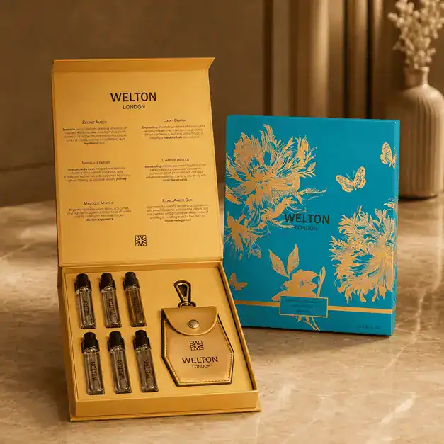 Нишов Парфюмен Комплект WELTON LONDON Luxury Discovery Set (6 парфюма х 10ml с ексклузивен кожен травел аксесоар за пътуване)
