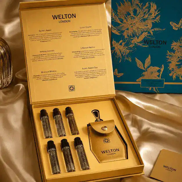 Нишов Парфюмен Комплект WELTON LONDON – Luxury Discovery Set (6 парфюма х 10ml с ексклузивен кожен травел аксесоа – снимка 2