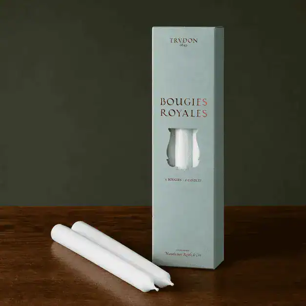 Луксозни Свещи за Маса Trudon „White Royales“ (Красиви Блестящи Свещи за Свещници) | Колекция Royales Taper Candles
